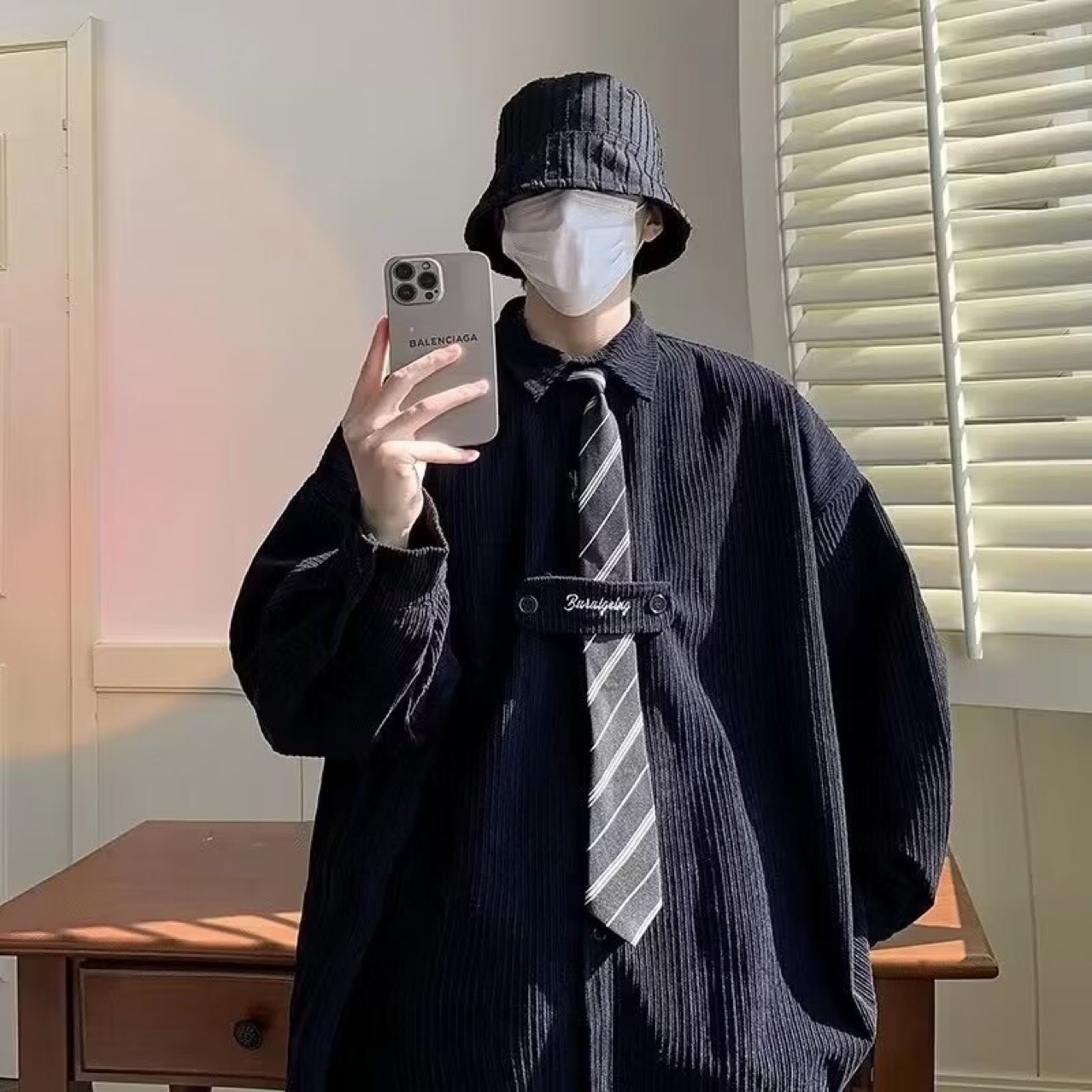 秋季新款潮流休闲百搭上衣宽松韩版ins学院风衬衫长袖男 有配领带详情2