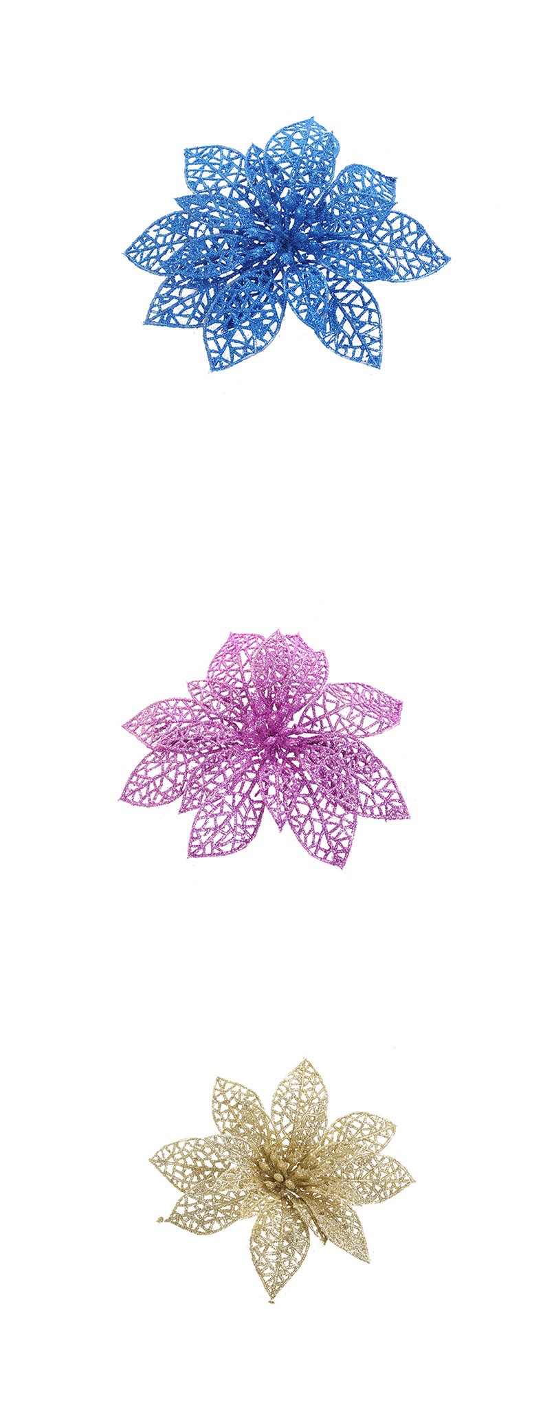 Christmas flower simulation plastic flower Christmas tree wreath decoration products in multiple colors to choose from, Christmas hollowed-out gold powder flower accessories pic 4