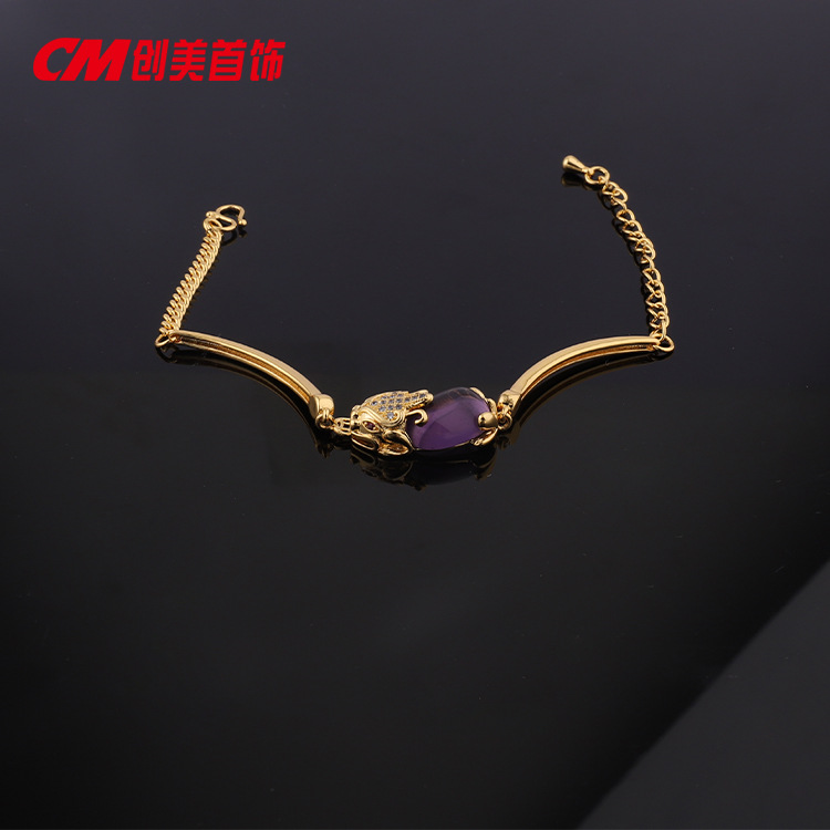 Chuangmei Jewelry Amazon cross-border European and American imitation sapphire bracelets, emerald-plated 24K gold PI Xiu bracelets for women pic 3