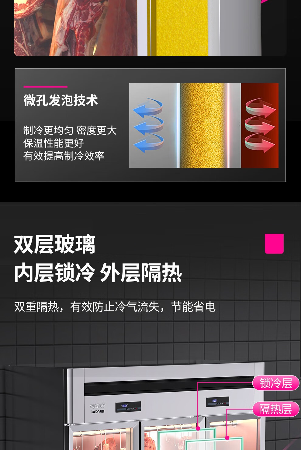 乐创商用挂肉柜保鲜柜鲜肉冷冻柜猪牛羊肉柜冷藏立式冷鲜肉生肉柜详情14
