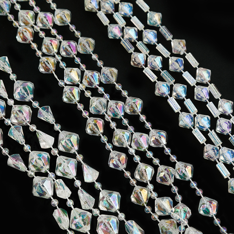 Wholesale of seven-color transparent connected beaded door curtains, diamond transparent AB colored beaded chains, wedding guiding beaded strings pic 123