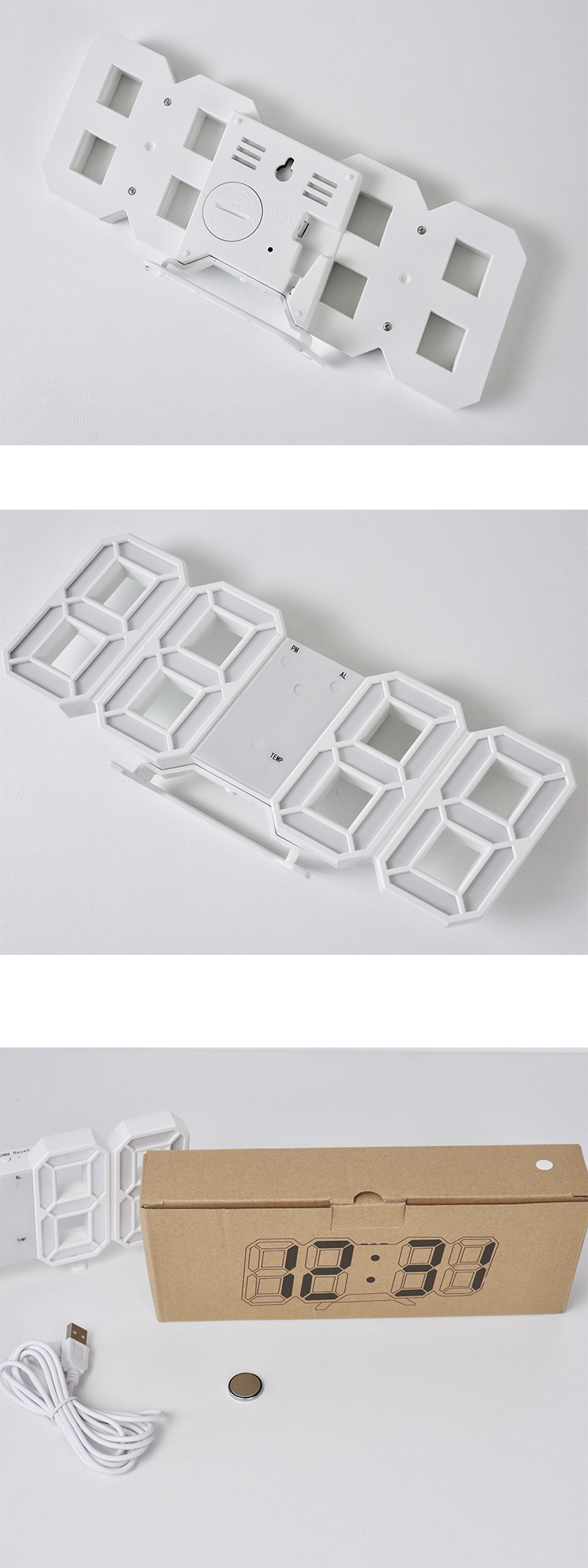 跨境办公创意3D闹钟 亚马逊爆款多功能 LED数字挂钟 声控立体详情8