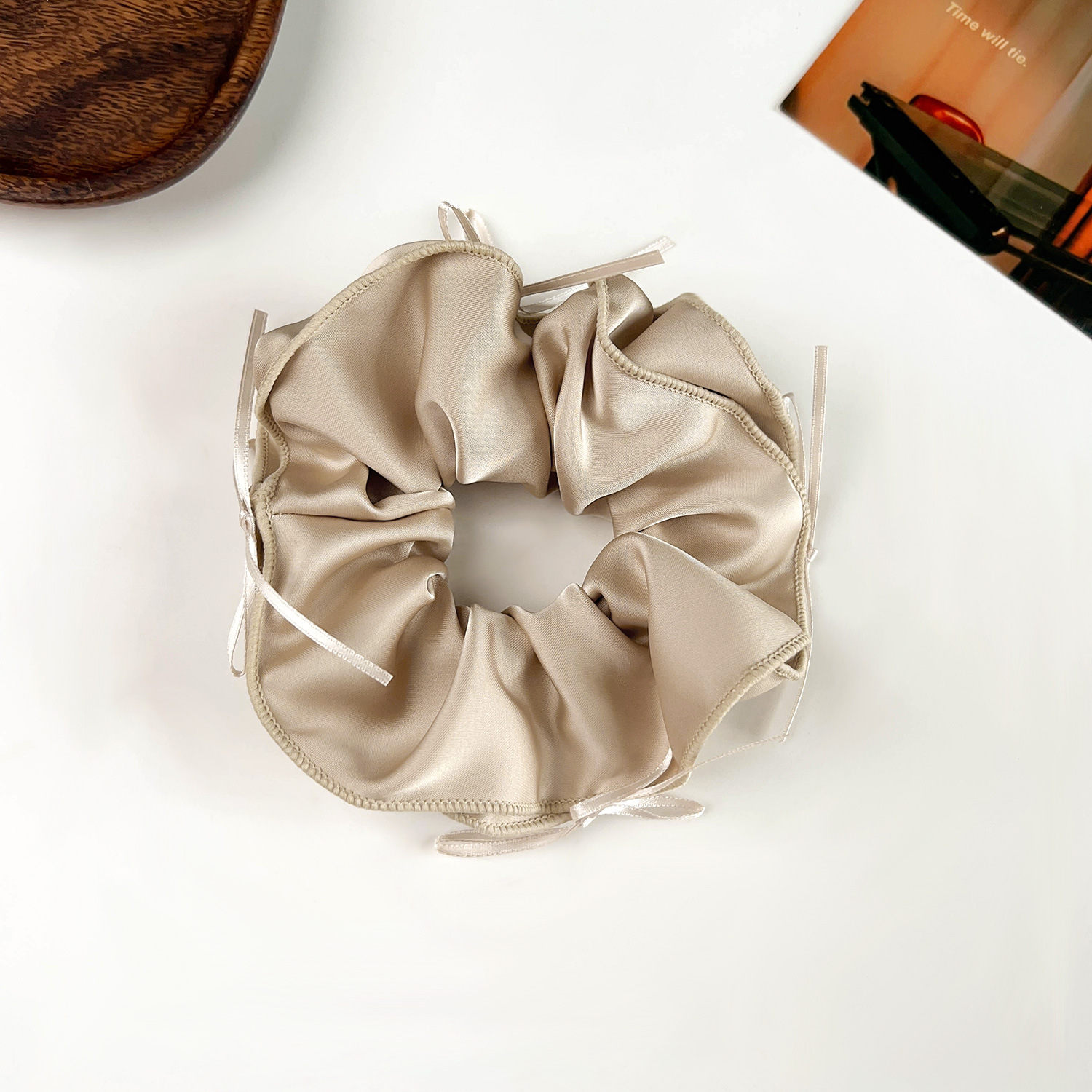 甜美芭蕾风丝带蝴蝶结大肠发圈少女扎发气质缎面发绳大号头绳发饰详情9