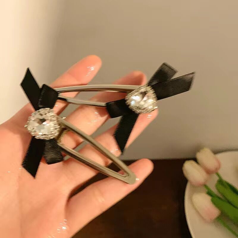 y2k Girl Heart Heart water Diamond pink bow hair clip, female bangs side hair clip, sweet duckbill hair accessory pic 9