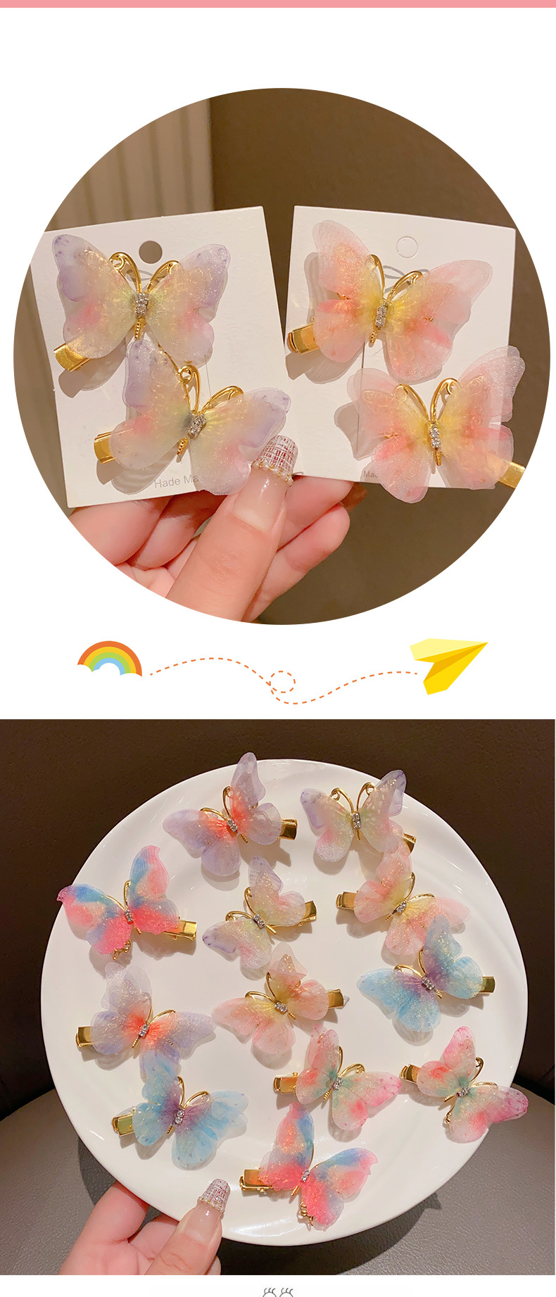 Jumping butterfly hair clips, cute headwear for little girls, hair clips for children, super fairy-like gauze, ancient-style hair clips for girls pic 2