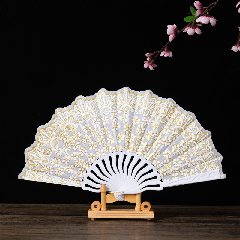 塑料PS旅游纪念品折扇舞蹈扇塑料扇子烫金丹顶鹤扇定制广告扇详情7