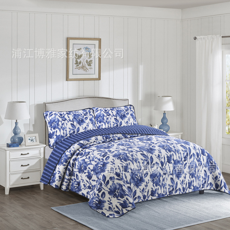 Export Amazon supplies pure cotton bed covers, quilted floral washed quilts, three-piece sets, quilted quilt factory wholesale pic 4