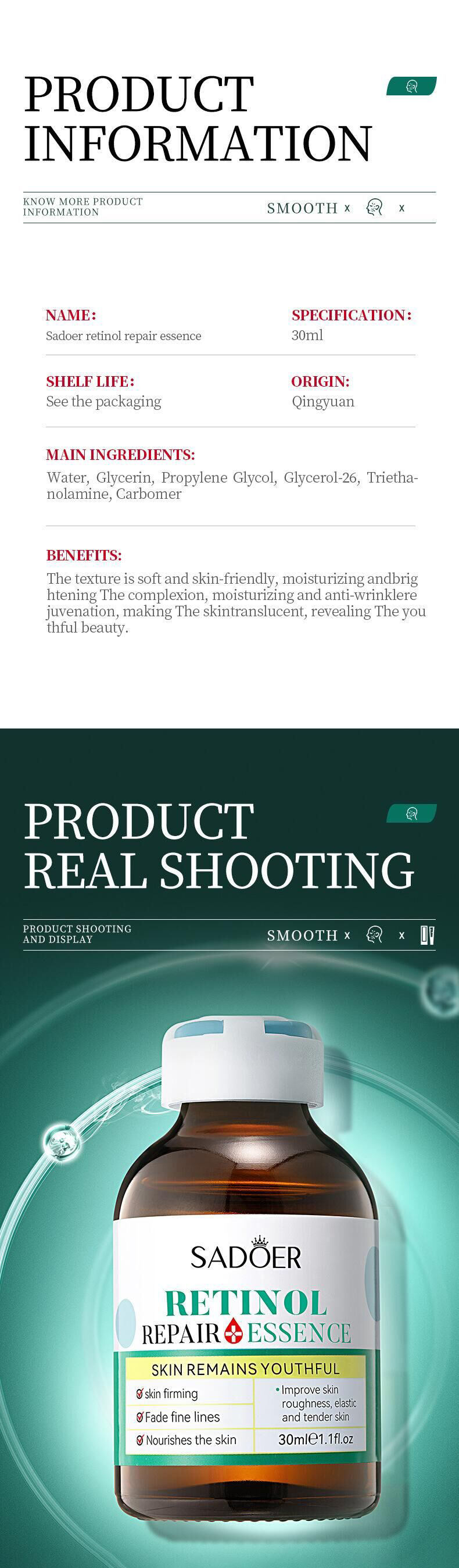 30ml SADOER Hydrating, Moisturizing and retinol Repairing Essence for cross-border export pic 16