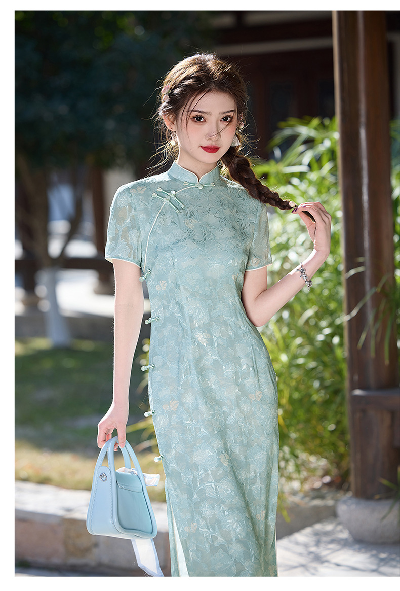 国潮改良新中式旗袍2025年春夏新款日常淡蓝韩国纱双层年轻款少女感详情13
