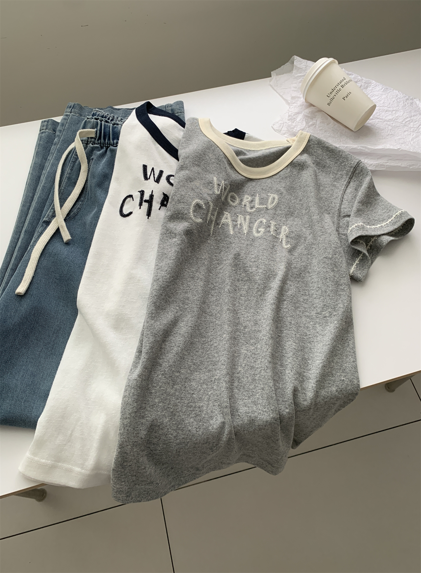 Summer thin, breathable snowflake cotton letter-shaped T-shirt for women, color-blocking round-neck lace embroidered loose short-sleeved top pic 14