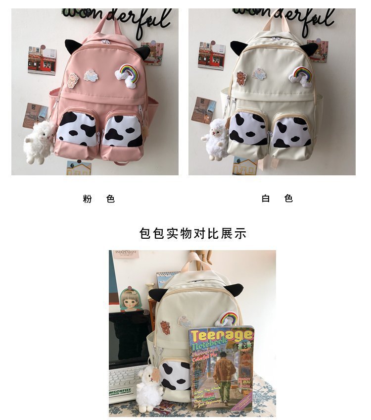 Japanese-style ins campus school style, fresh and cute, cute cow with earbuds, soft girl schoolbag, funny student backpack pic 2