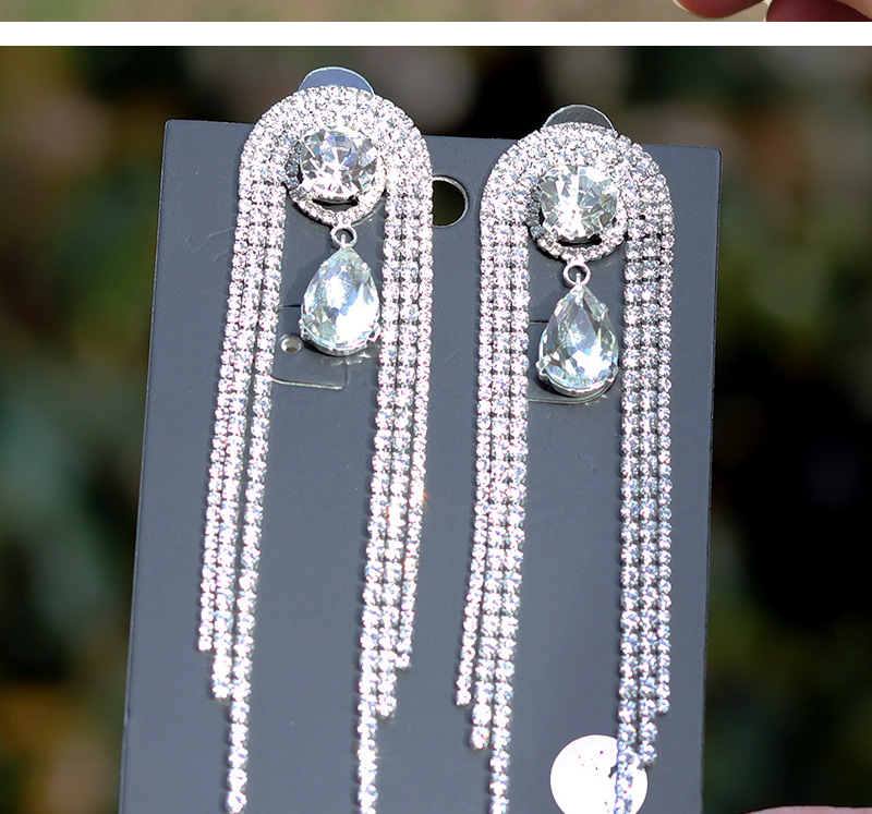 超闪爪链长款流苏耳环女欧美夸张几何形镶钻耳饰跨境货源环保饰品详情17