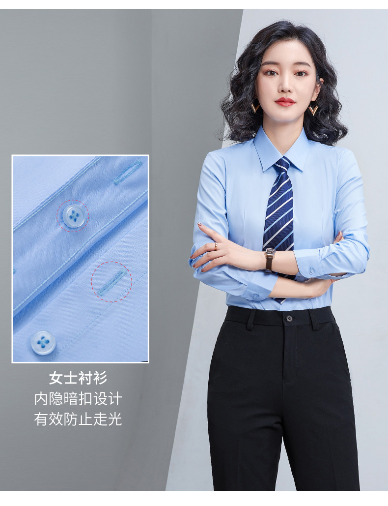 Factory direct supply of long-sleeved white bamboo fiber shirts for men, blue workwear no-iron fitted shirts for women, both men and women pic 15