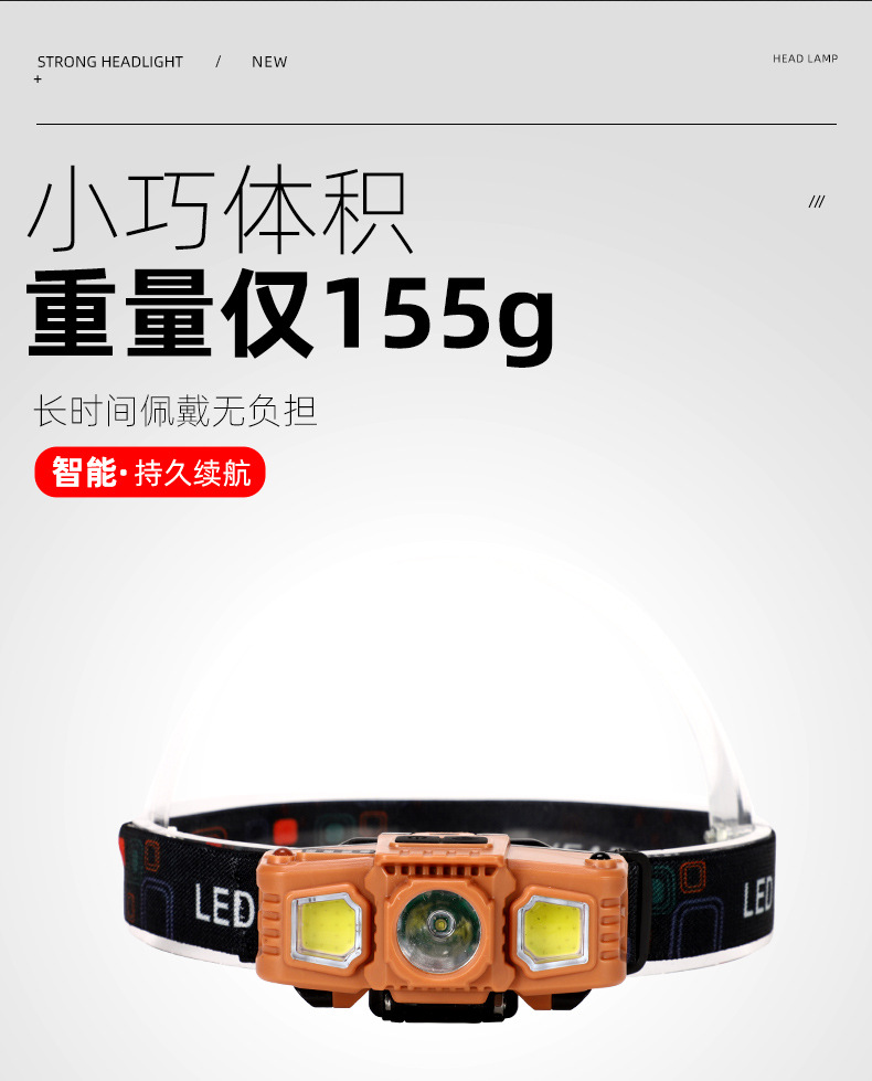 长续航锂电强光头灯超亮充电防水头戴式头灯钓鱼夜钓LED感应头灯详情3