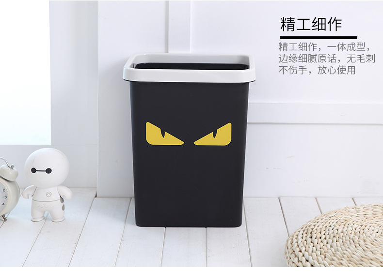 Monster pattern pressure ring square trash can, kitchen uncovered garbage basket, creative home living room bedroom plastic paper basket pic 8