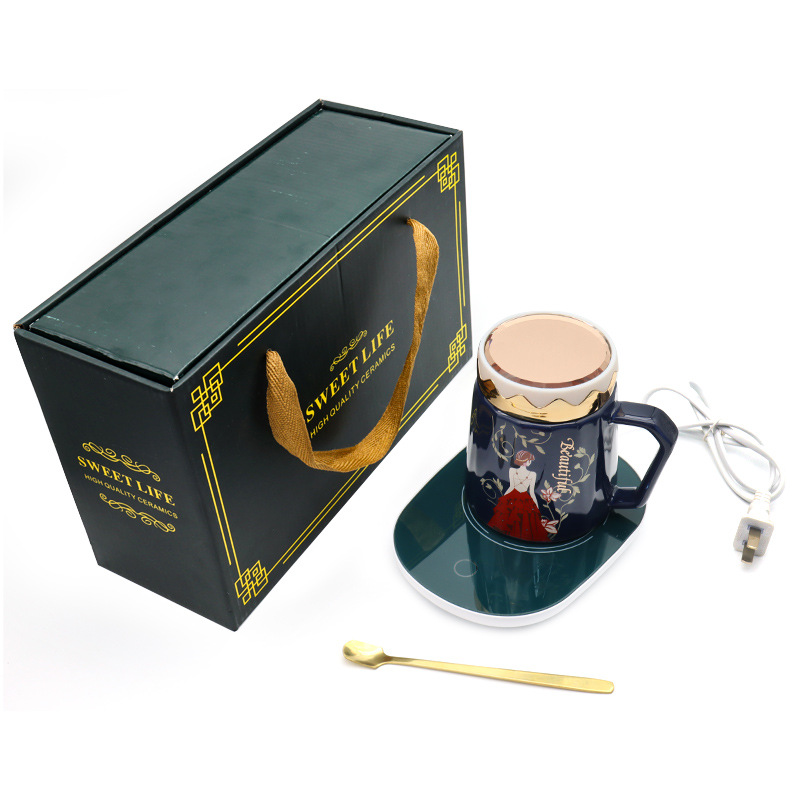 Ceramic insulated cup, 55-degree constant temperature cup, heating coaster, mirror cover, handle spoon set, high-end business gift box pic 22