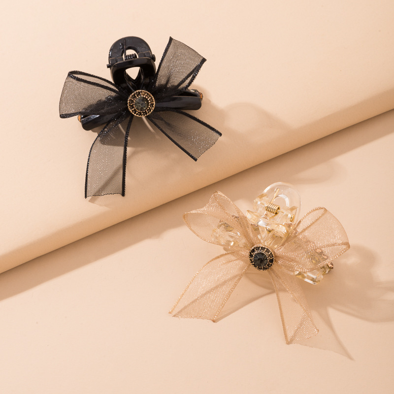 2023 New ab double-sided diamond mesh yarn bow, small grab clip, side bangs clip, broken hair clip, hair accessory and headwear pic 6