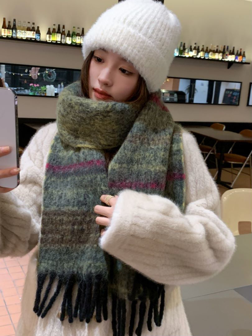 2024秋冬季新款高级感格纹大围巾女韩版学生百搭披肩拼色保暖围脖详情1