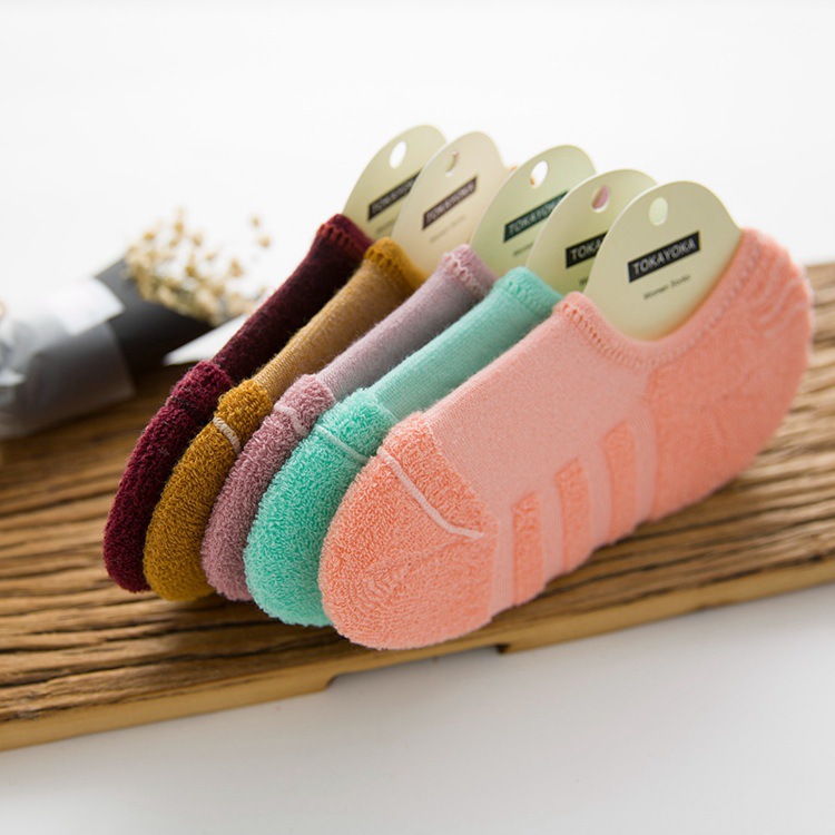 纯棉毛圈袜女袜运动毛巾船袜吸汗硅胶防滑女士短袜子详情7