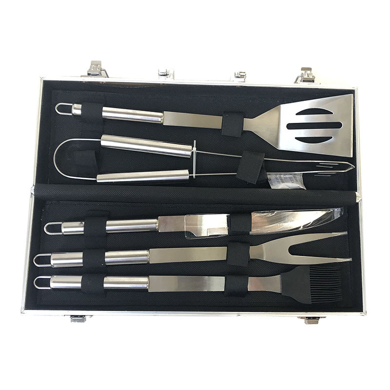 Wholesale of 5-piece sets of barbecue tools from the manufacturer, including stainless steel shovels, tongs, knives and forks pic 5