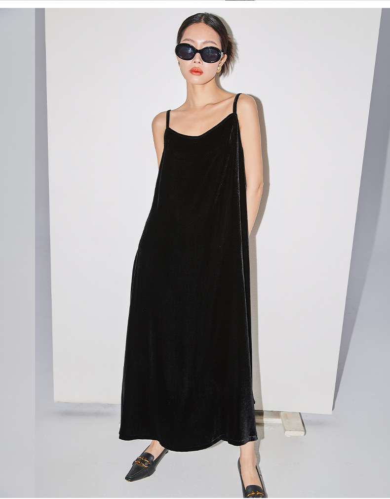 Loose mulberry silk dress, black design sense halter dress, silk velvet halter dress. The robe can be worn outside pic 19