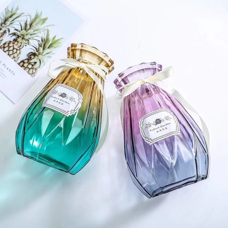 Simple transparent glass vase, two-color diamond, fresh and delicate flower arrangement, retro colorful craft display piece pic 19