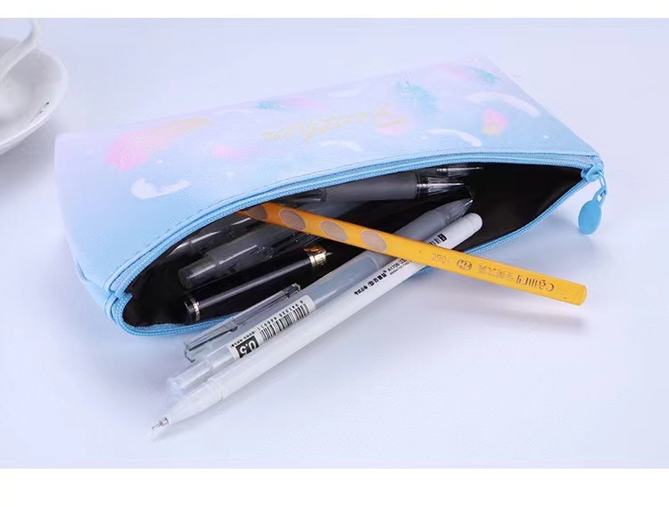 Simple leather large-capacity quille case for girls, cute pencil case, creative stationery storage bag for junior high school and primary school students pic 9