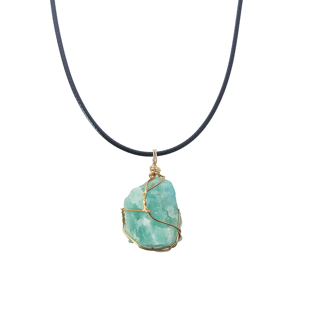 Cross-border winding jewelry: Yellow crystal raw stone winding pendant, pink amethyst fluorite, Dongling jade irregular stone necklace pic 11
