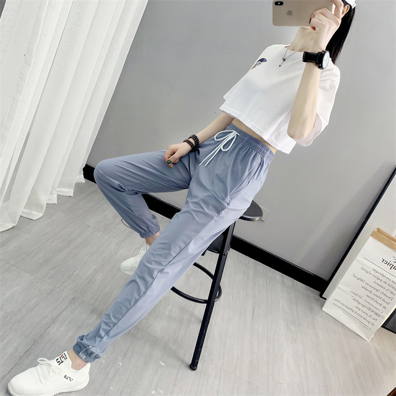 夏季薄款冰丝速干运动裤女宽松束脚九分裤户外运动休闲裤时尚新款详情23