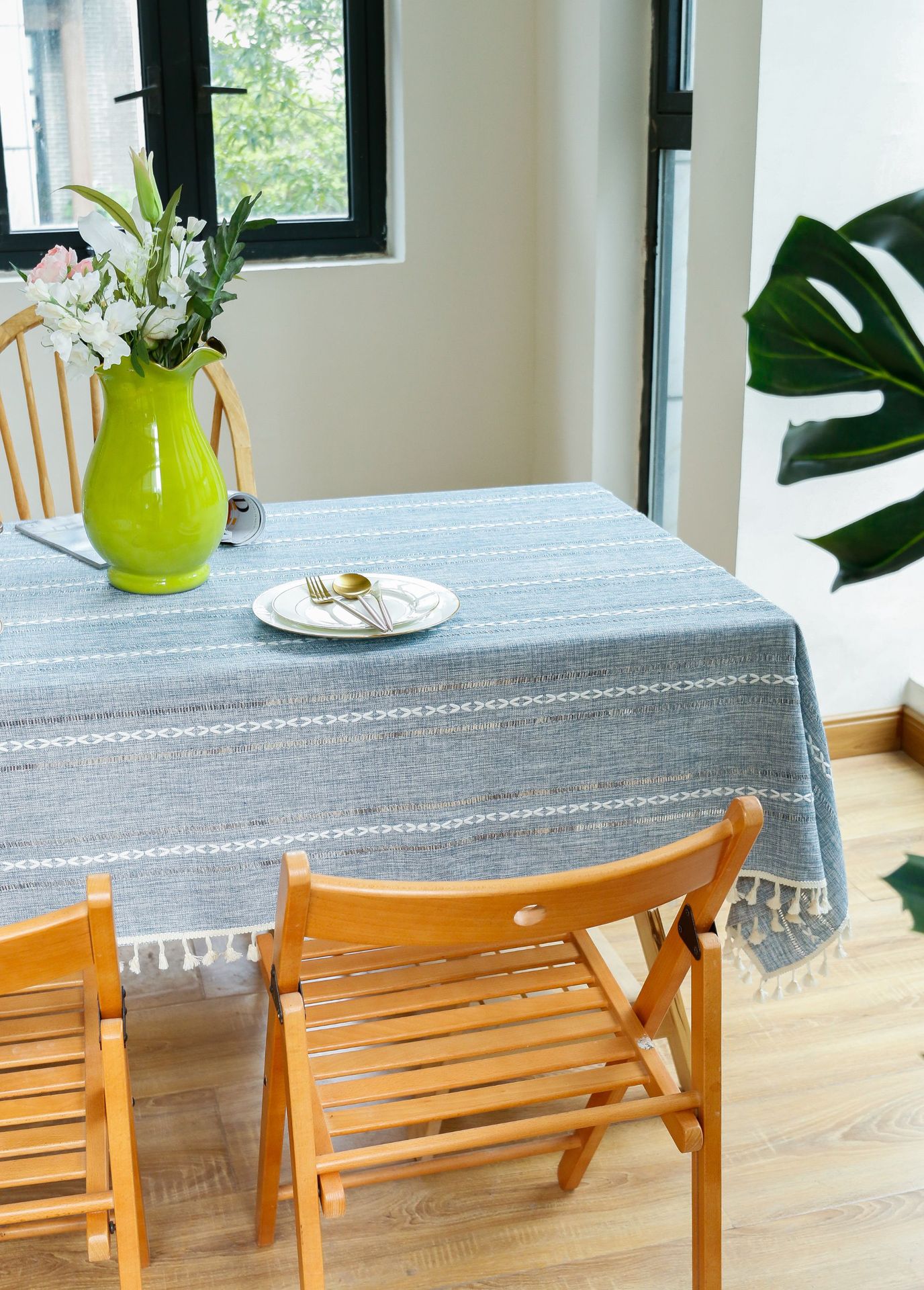 Cross-border retro country tablecloth, green hollowed-out decoration, cotton and linen tablecloth, embroidered decoration, party restaurant picnic mat pic 28