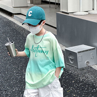 熊猫圆圆儿童T恤上衣薄款 湖州织里童装2024夏新款渐变色男童短袖详情8