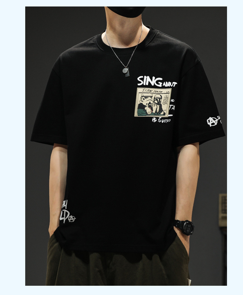 Summer short-sleeved T-shirt for men, a trendy brand, off-the-shoulder breathable casual thin half-sleeve T-shirt, round-neck five-quarter sleeve T-shirt for men pic 20