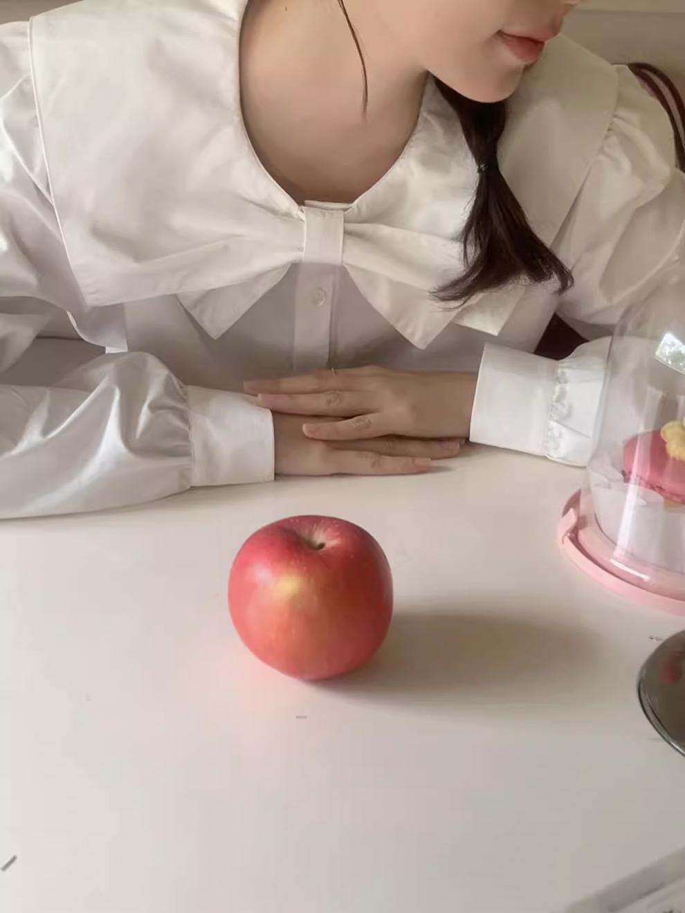 韩系设计感小众蝴蝶结娃娃领白色衬衫女2024春秋新款内搭别致上衣详情11