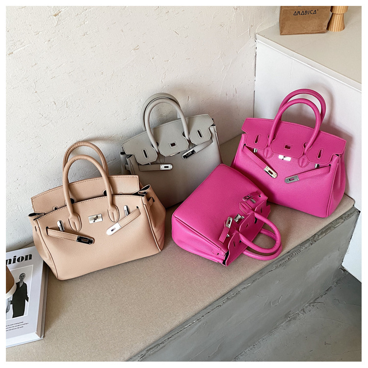 Lychee pattern platinum bag 2021 new style Kelly bag for brides, wedding bags and women, large capacity hand-held bag, shoulder crossbody, soft surface pic 53