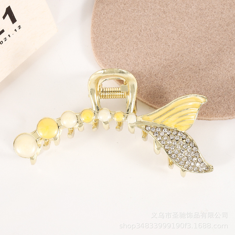 新款金属滴油珍珠水钻发夹流行简约女式发抓网红鲨鱼夹发卡大抓夹详情12