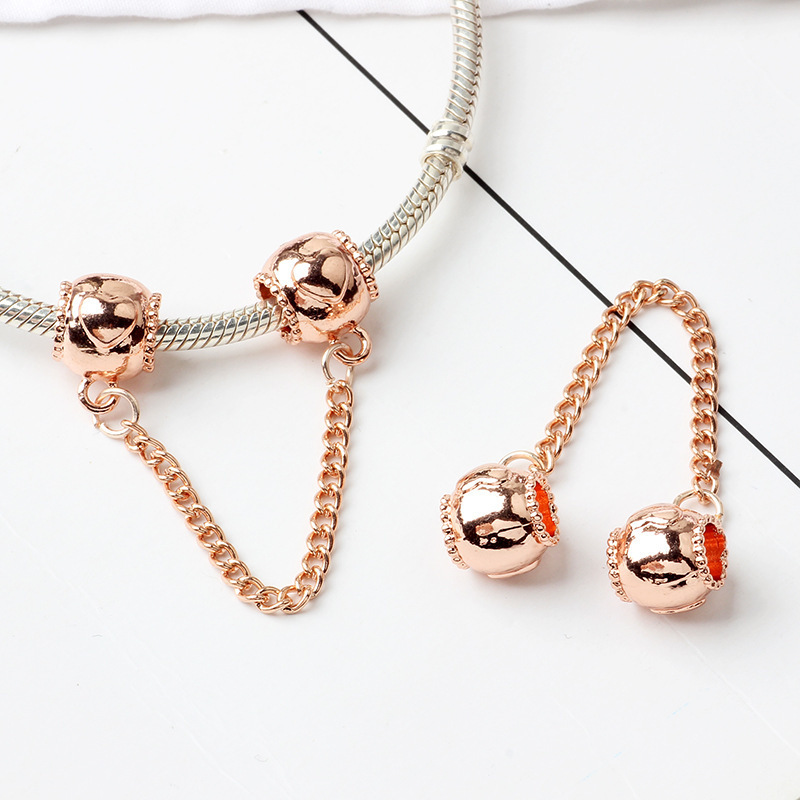 跨境新款diy小老鼠爱心安全链 合金镶钻大孔串珠手链饰品配件批发详情6