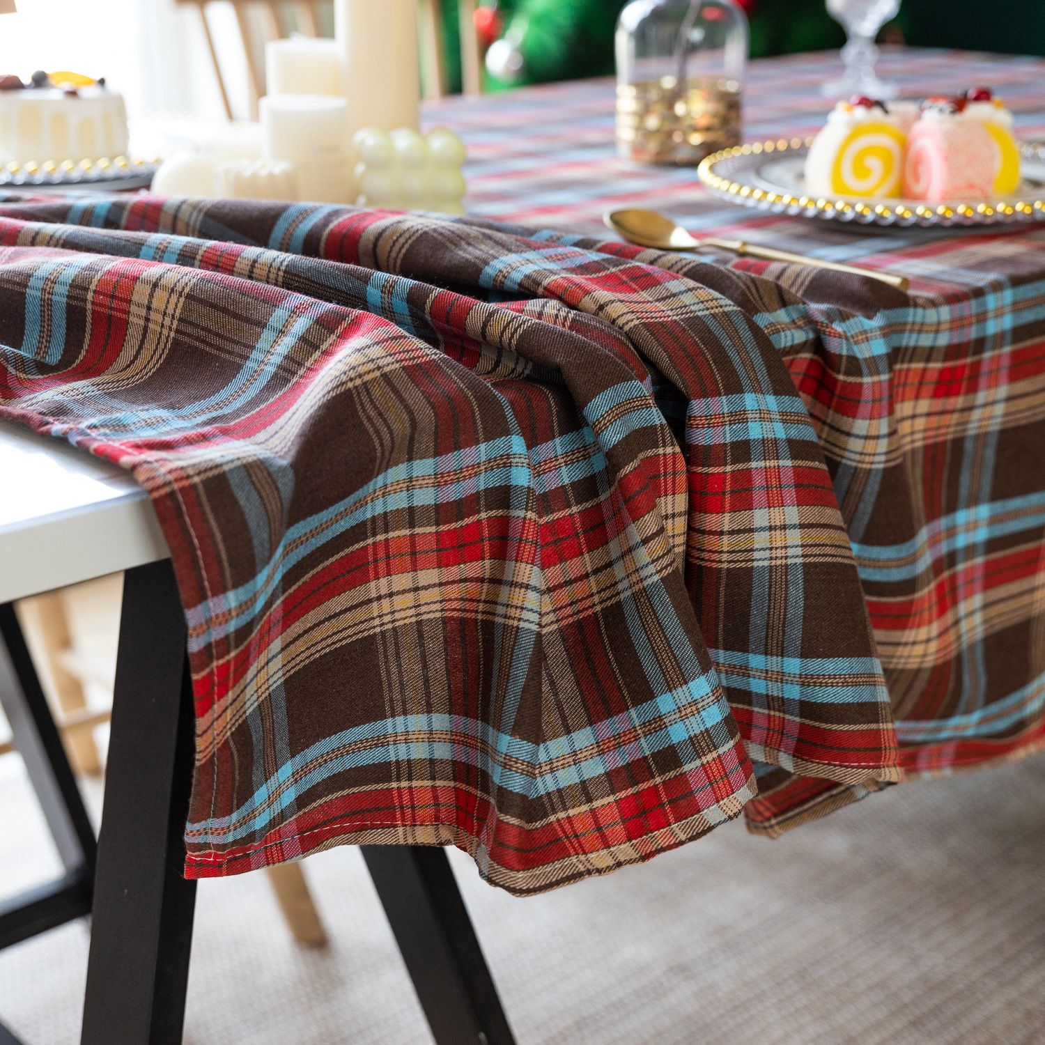 American green checkered table fabric Christmas Day Amazon rectangular atmosphere decoration tablecloth manufacturer, South Korea pic 25