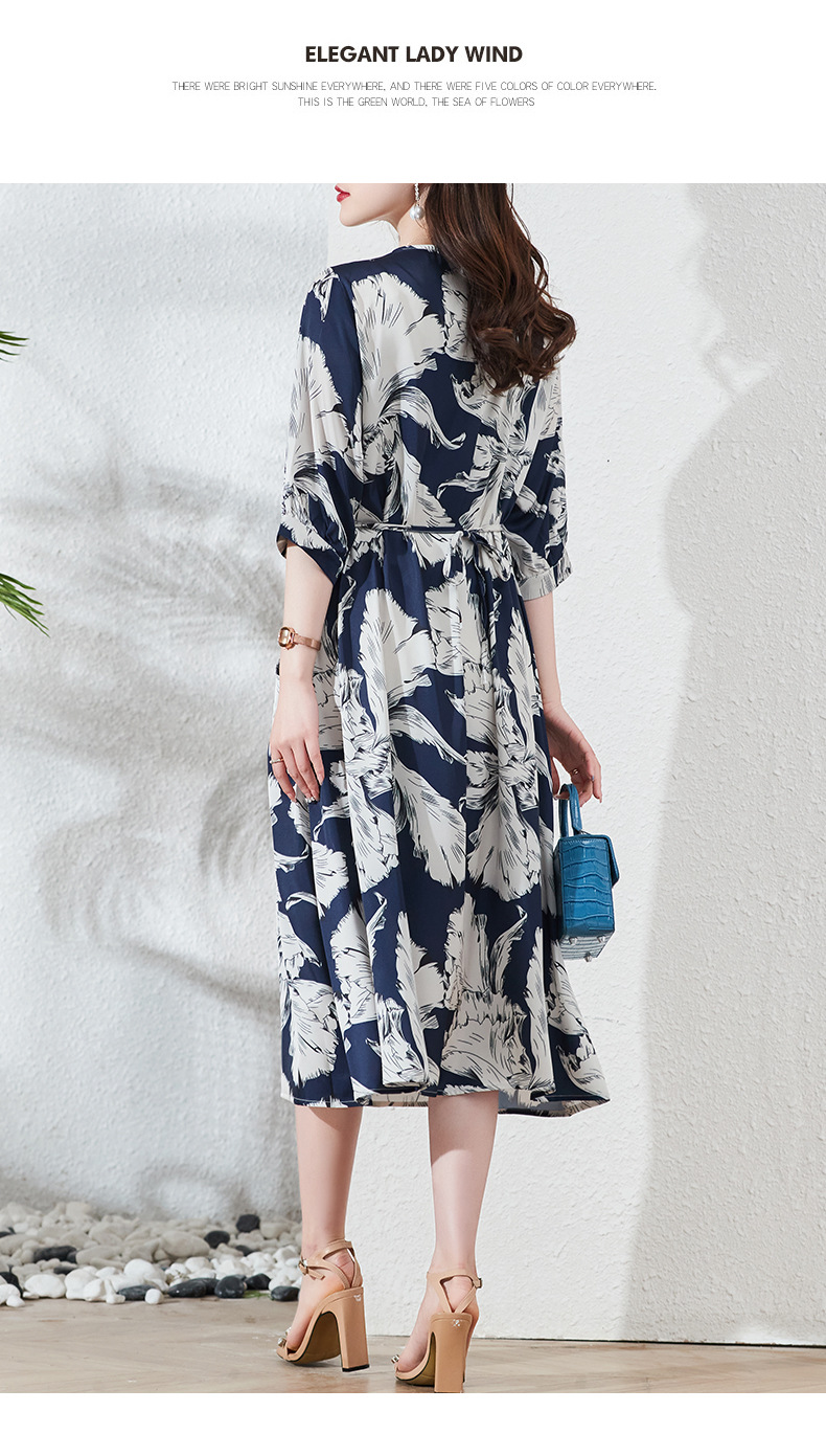 Silk dress for women, mid-length, 2022 summer new style, fashionable and high-end V-neck silk dress, one-piece delivery service pic 44