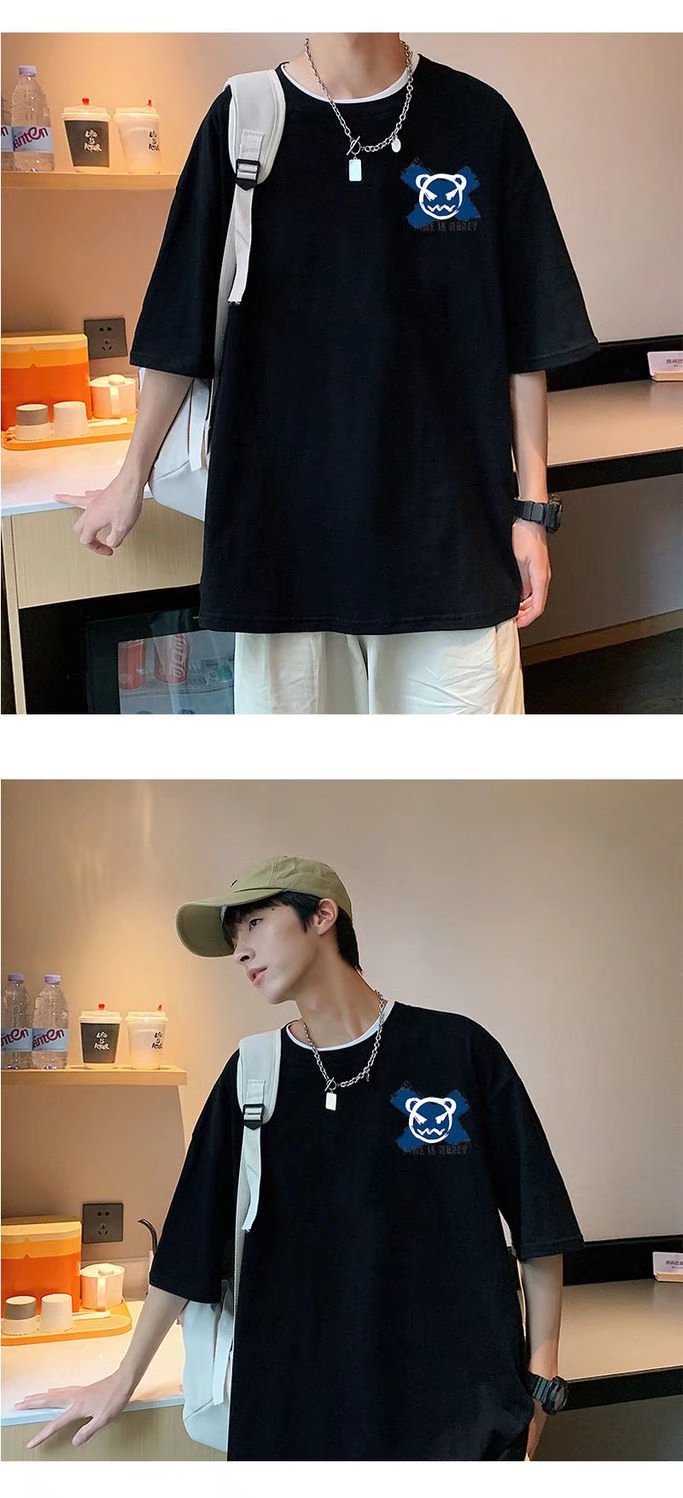 Summer Hong Kong-style devil graffiti short-sleeved T-shirt for men, ins trend loose couple half-sleeved T-shirt for casual wear, thin clothes pic 7