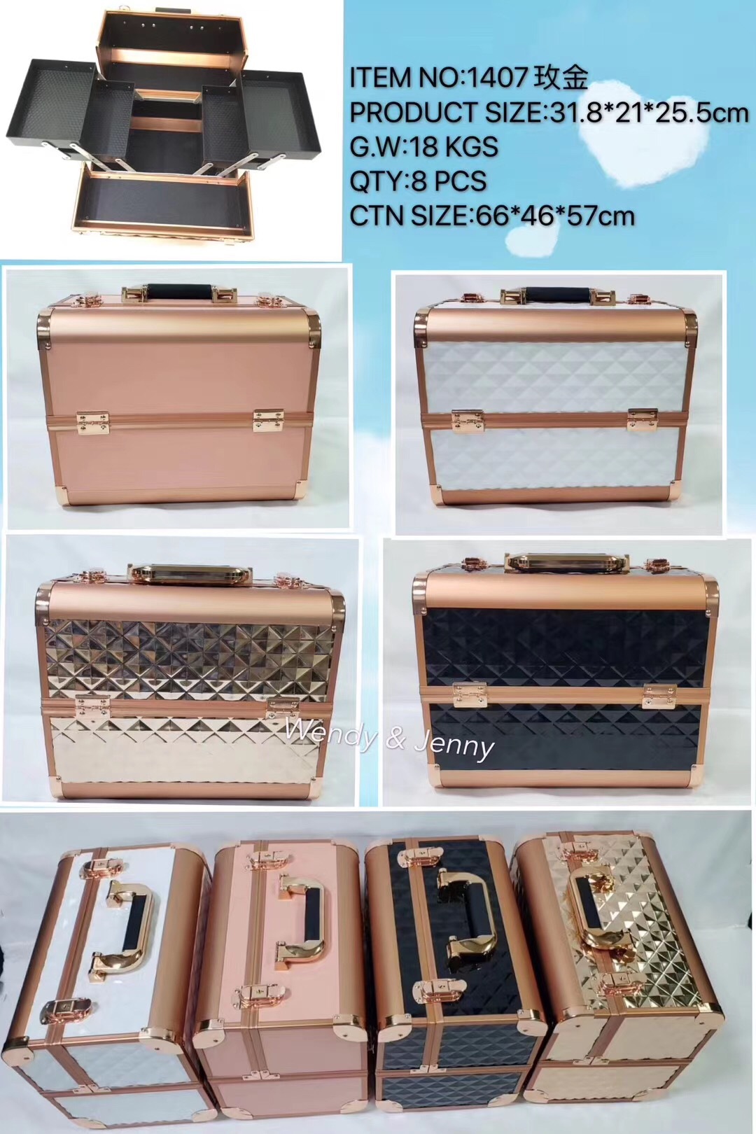 Factory wholesale double-opening two-layer color aluminum makeup boxes, nail and tattoo toolboxes, and cosmetic storage boxes in stock pic 8