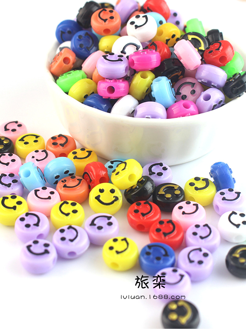 跨境100颗亚克力凸面笑脸圆形扁珠散珠 diy串珠手链项链饰品配件详情2