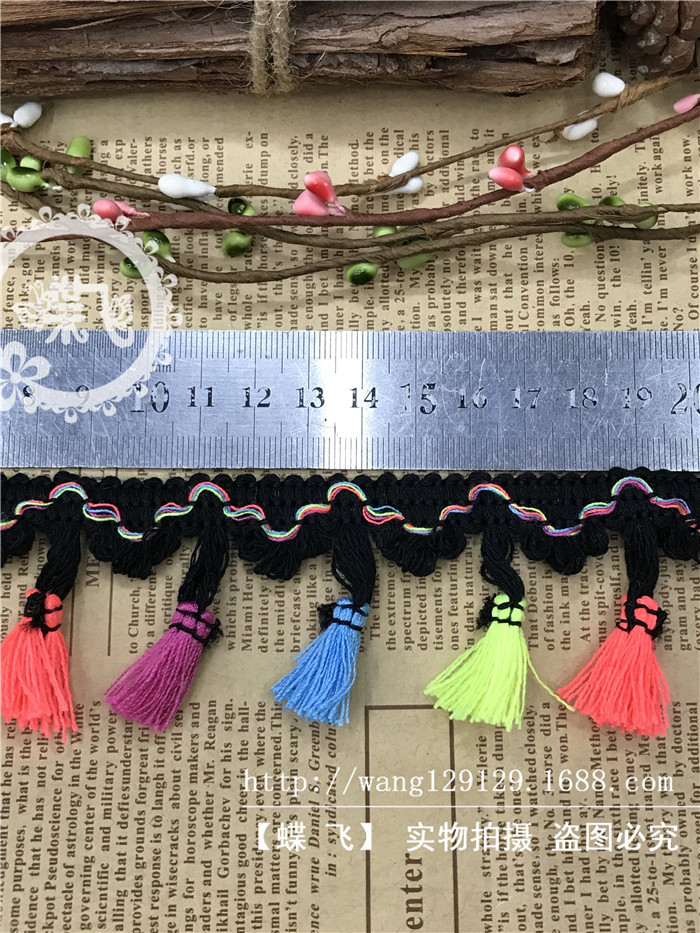 Factory B50 Colorful three-flower flowered tassel broom lace four-color broom DIY handmade clothing accessories lace webbing pic 36
