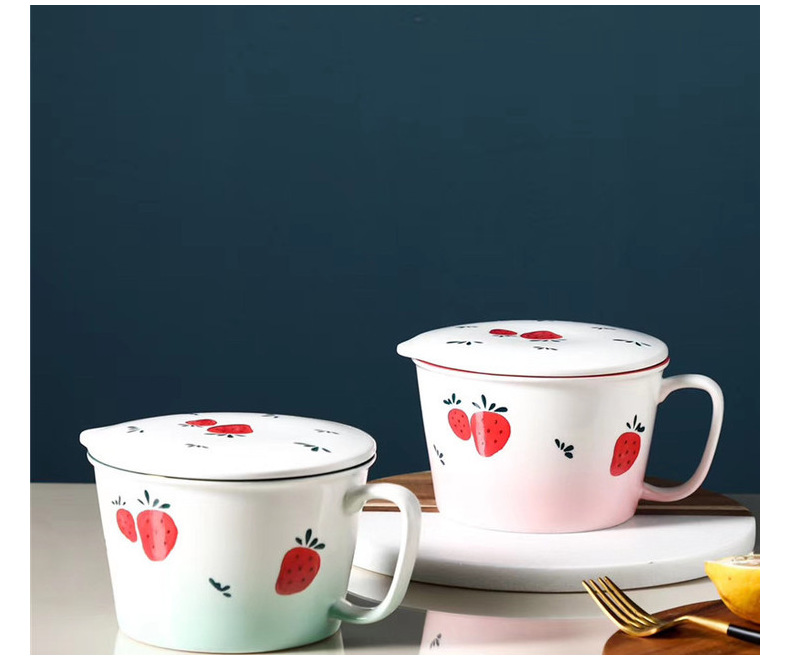 创意日式手绘陶瓷泡面碗带盖带把大容量学生泡面杯便当碗饭碗代发详情48