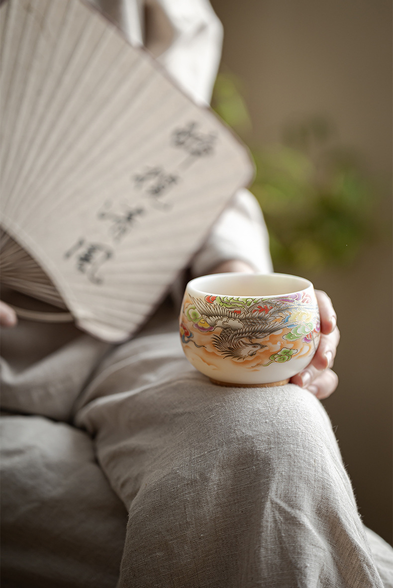 The main cup, Gongfu tea cup, living room tea bowl, ceramic dragon and Phoenix presenting auspiciousness, gift box set, single cup for tasting pic 16
