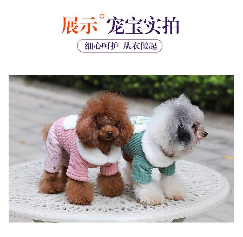 Fashionable and beautiful pet cotton-padded clothes for autumn and winter, corduroy warm dog four-legged coat, thick and comfortable cat coat pic 5
