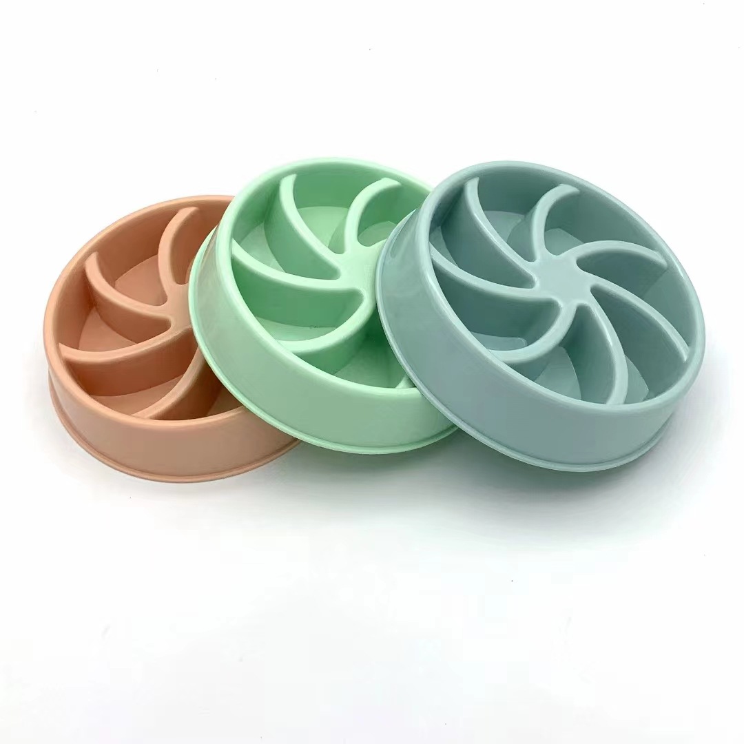 High-quality anti-choking macaron-colored pet feeding bowl, plastic windmill slow food pet slow food bowl pic 2