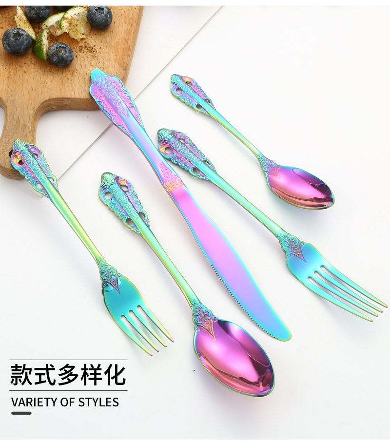 跨境亚马逊不锈钢餐具复古宫廷5主件4人份酒店牛排刀叉勺20件套装详情4