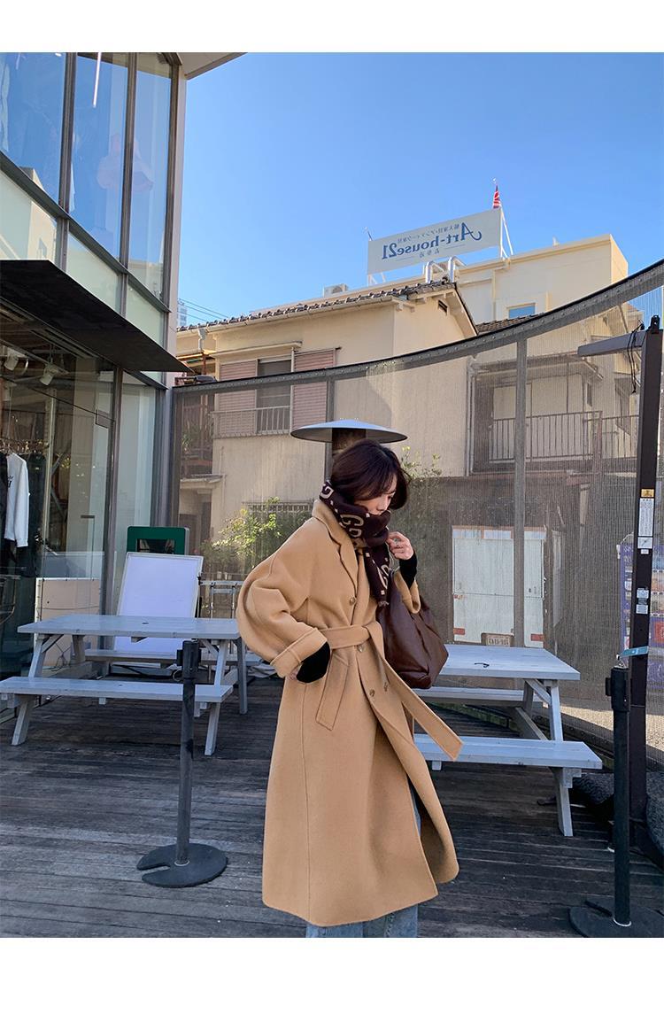 反季驼色呢子双面羊绒大衣女中长款2022年秋冬季韩系温柔毛呢外套详情13