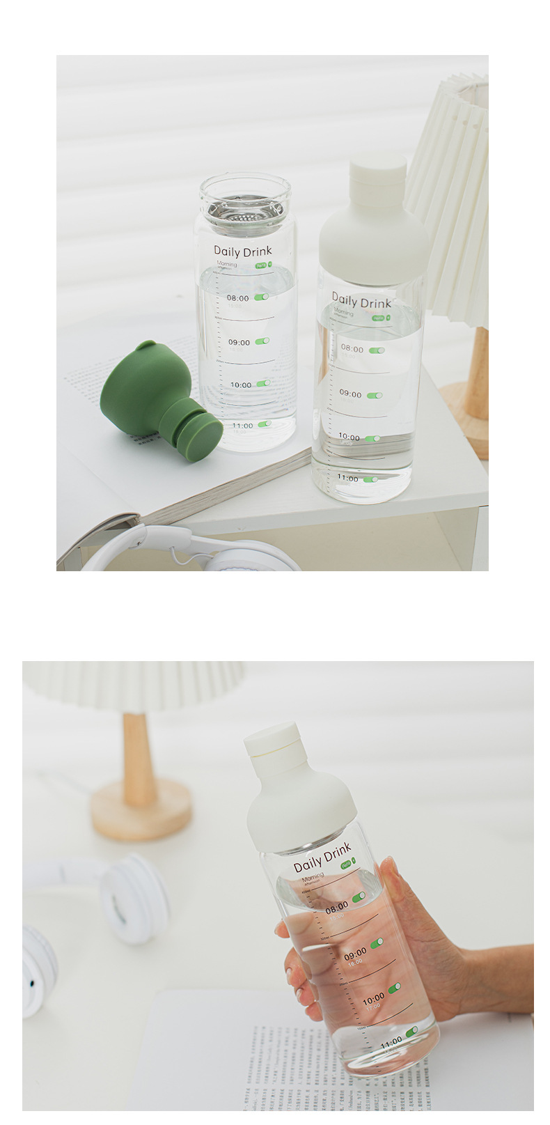男女户外便携玻璃杯带刻度时间简约运动水杯夏日喝水泡茶水杯现货详情8