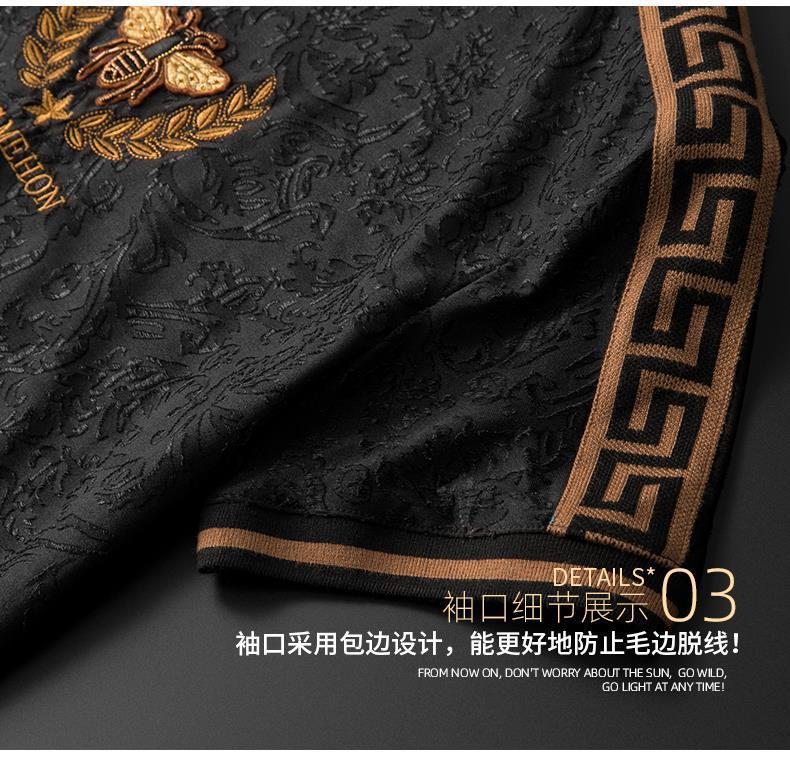 Ligera moda de lujo pequeña abeja cordón bordado con jacquard mercerizado hombre manga corta camiseta hombre verano tallas grandes media manga t pic 9